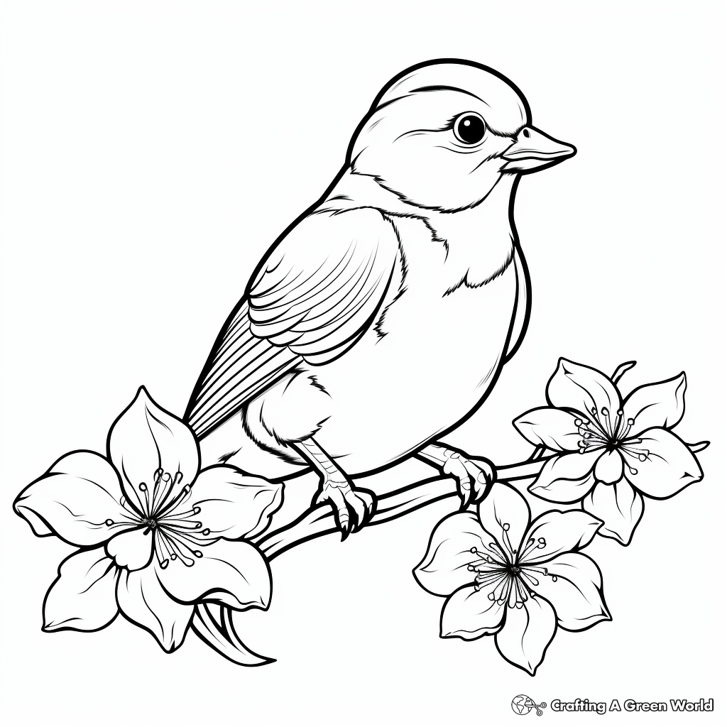 Bird with Blossoms Coloring Pages For Kids 4