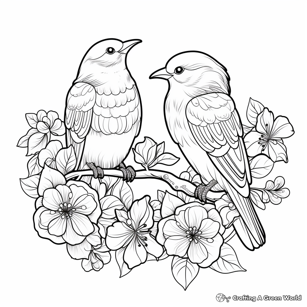 Birds and Blossoms Coloring Pages for Relaxation 1