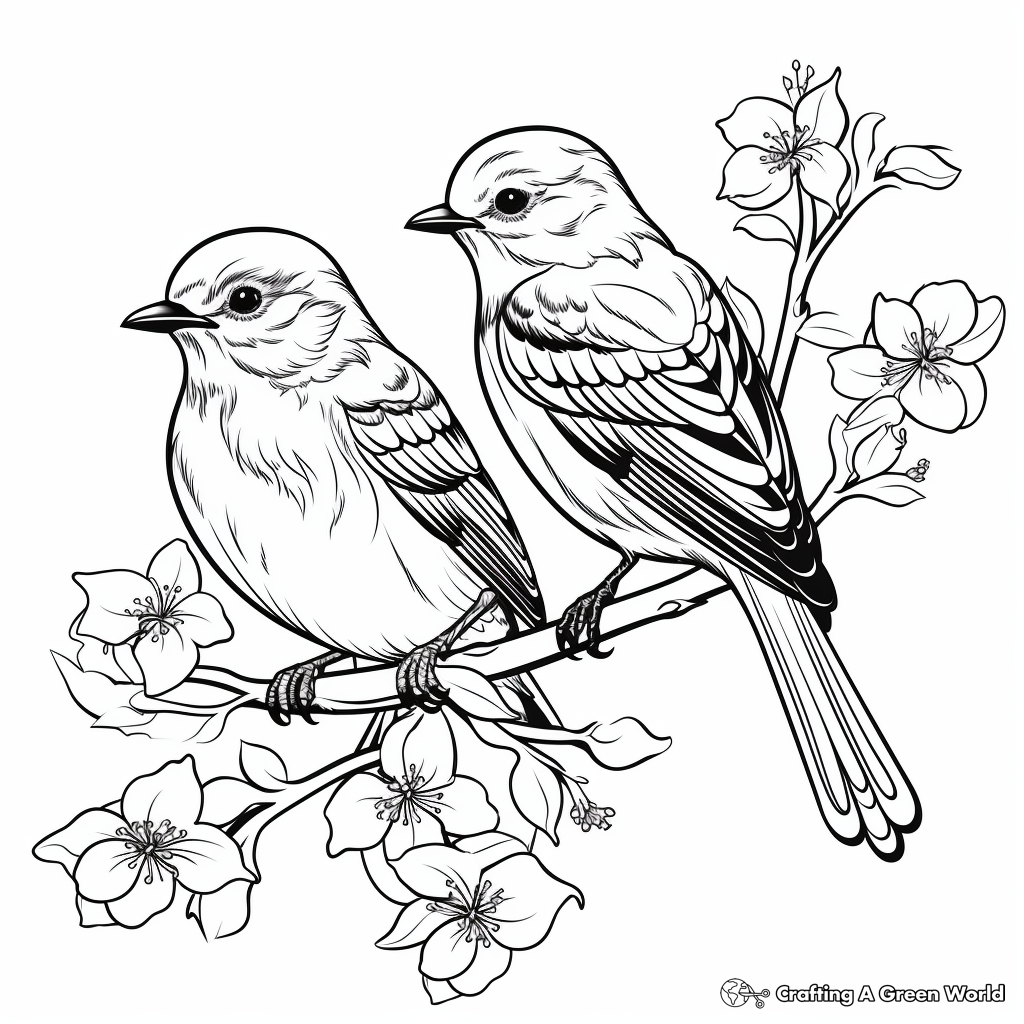 Birds and Blossoms Coloring Pages for Relaxation 3