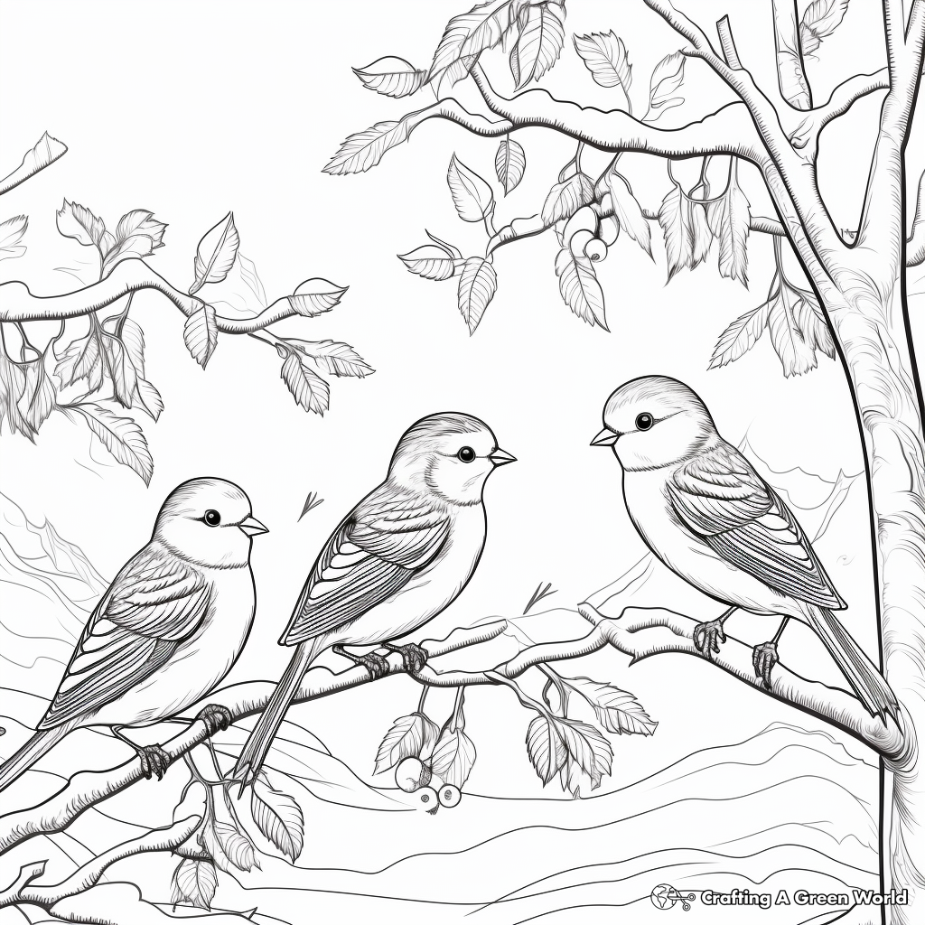 Birds in the Snow: Winter Scene Coloring Pages 2