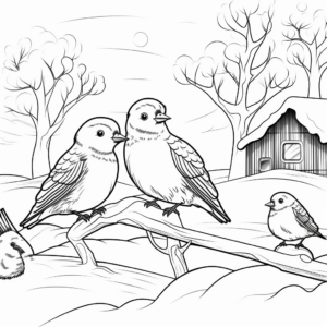 Birds in the Snow: Winter Scene Coloring Pages 3