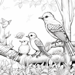 Birds in the Wild: Jungle-Scene Coloring Pages 1