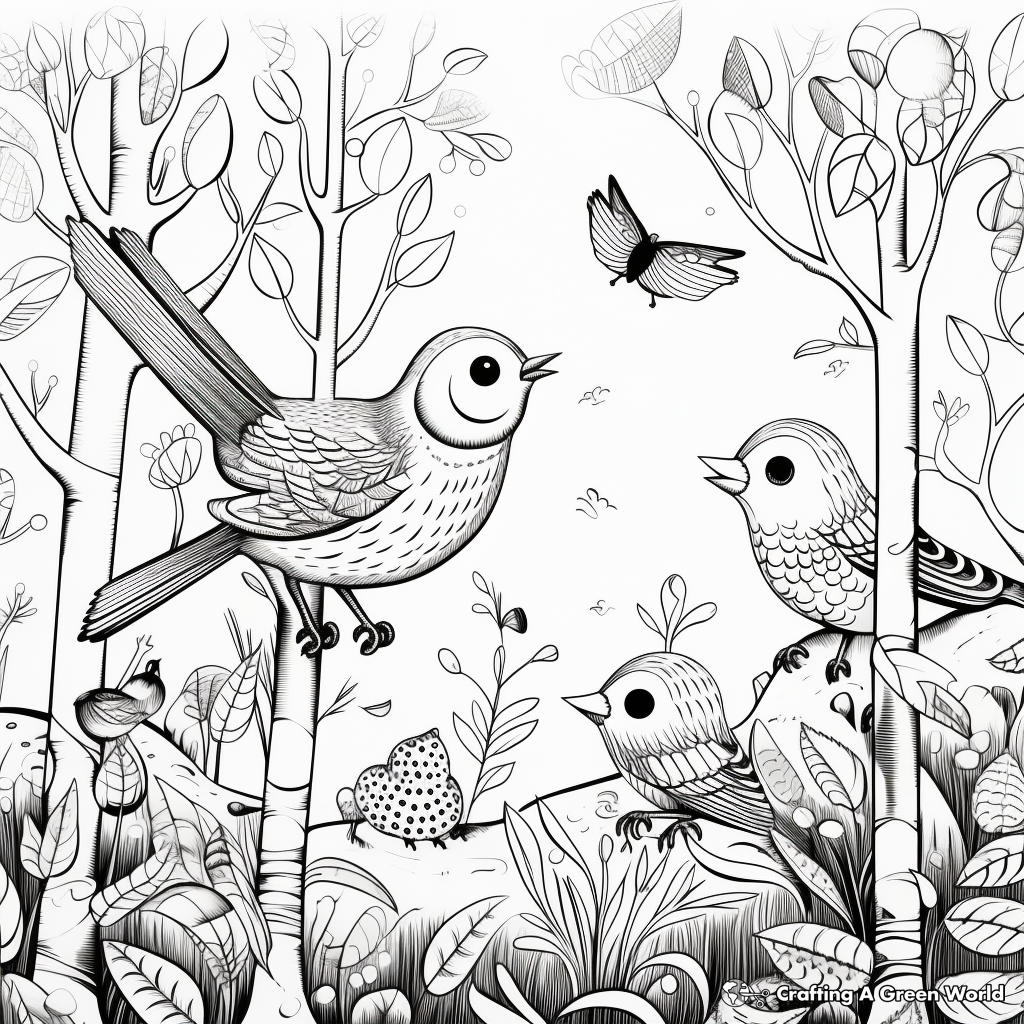 Birds in the Wild: Jungle-Scene Coloring Pages 2