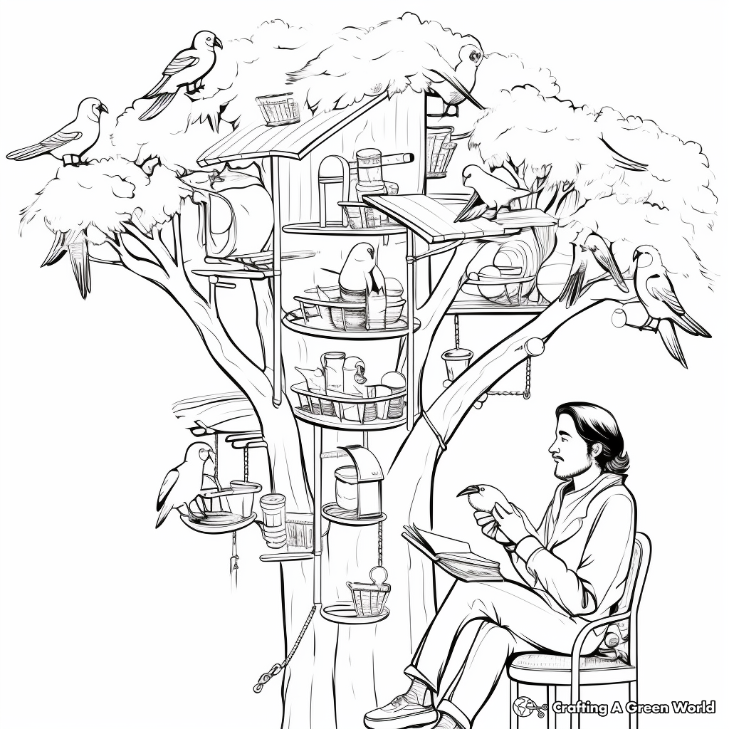 Birdwatcher’s Paradise: Macaw and Bird Feeder Coloring Pages 2