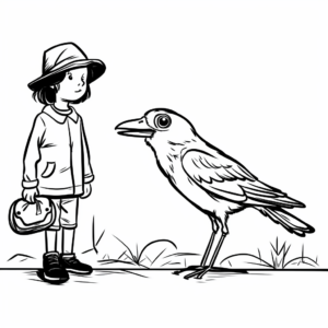Birdwatcher's Fish Crow Coloring Pages 1