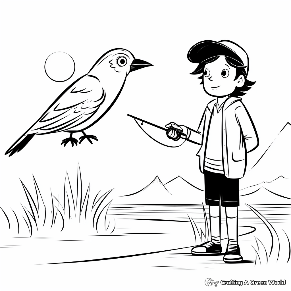 Birdwatcher's Fish Crow Coloring Pages 3