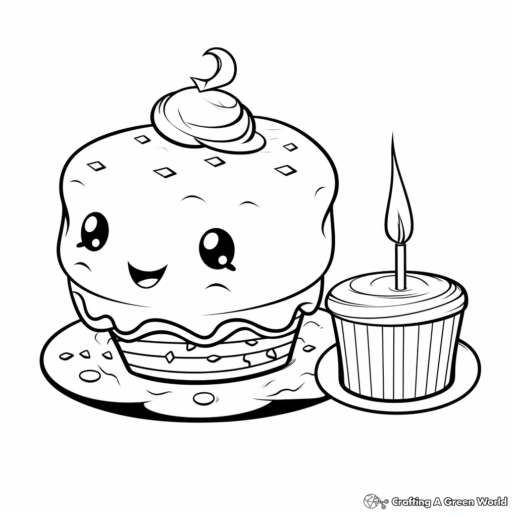 Birthday Donut with Candle Coloring Pages 1