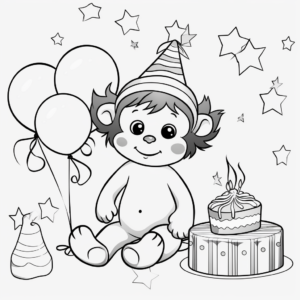 Birthday Party Baby Girl Monkey Coloring Pages 1