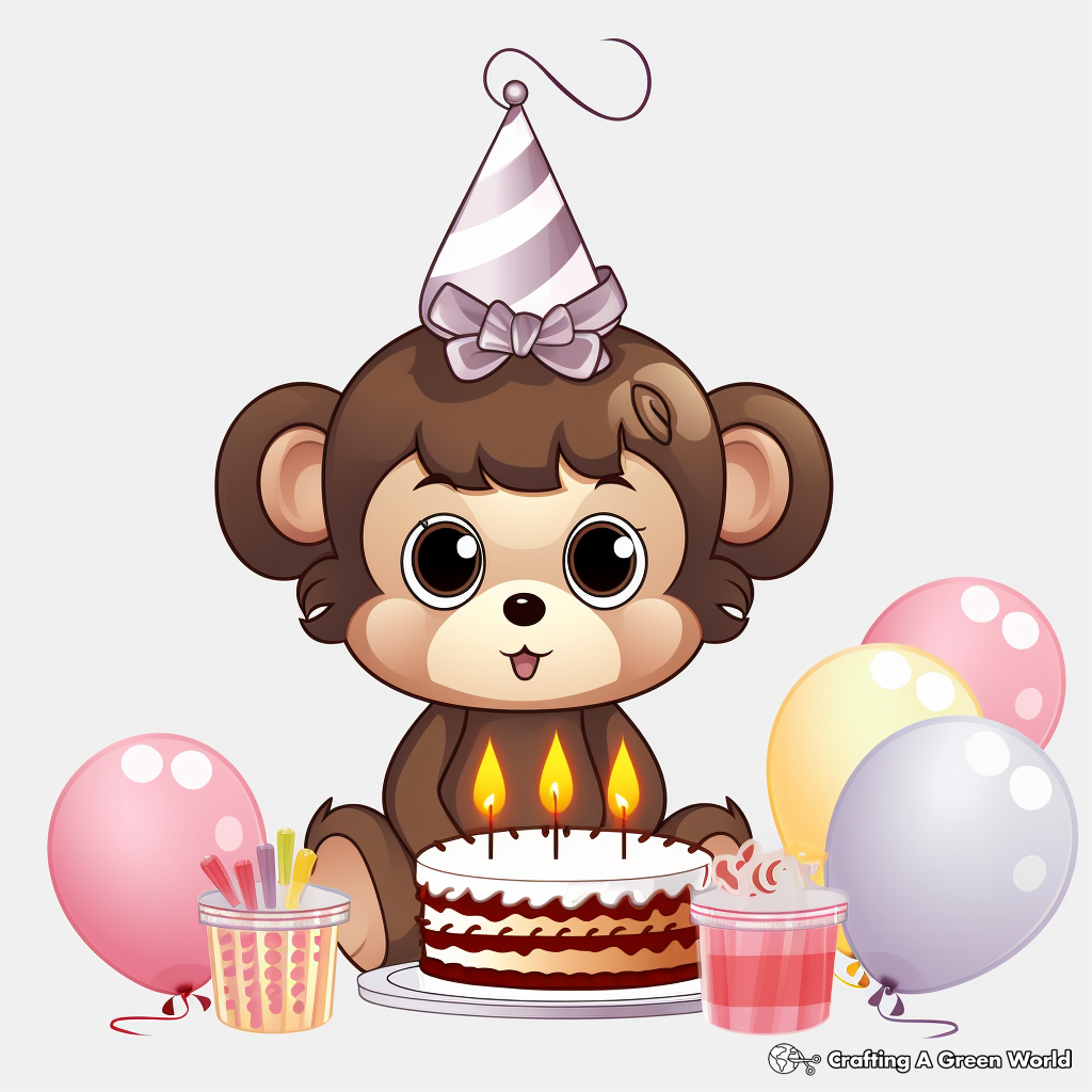 Birthday Party Baby Girl Monkey Coloring Pages 2