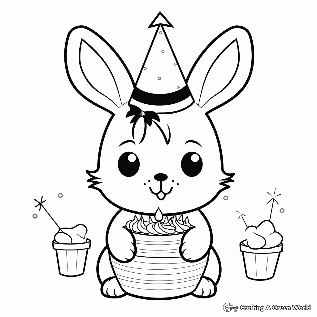 Birthday Themed Kawaii Bunny Coloring Pages 1