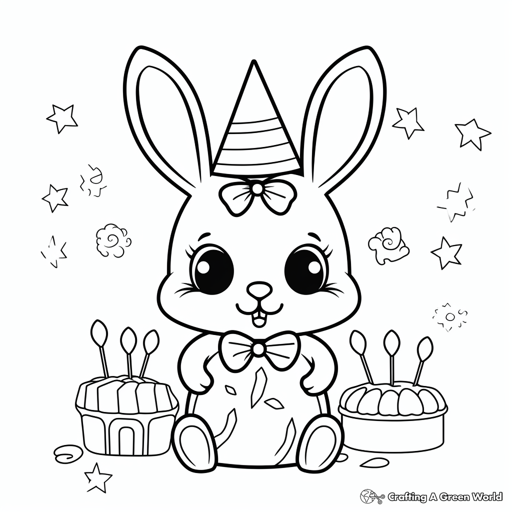Birthday Themed Kawaii Bunny Coloring Pages 2