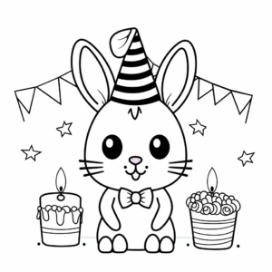Birthday Themed Kawaii Bunny Coloring Pages 3