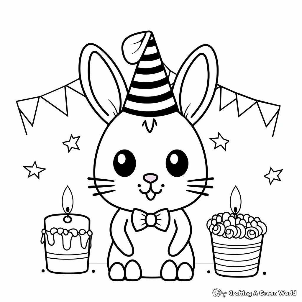 Birthday Themed Kawaii Bunny Coloring Pages 3
