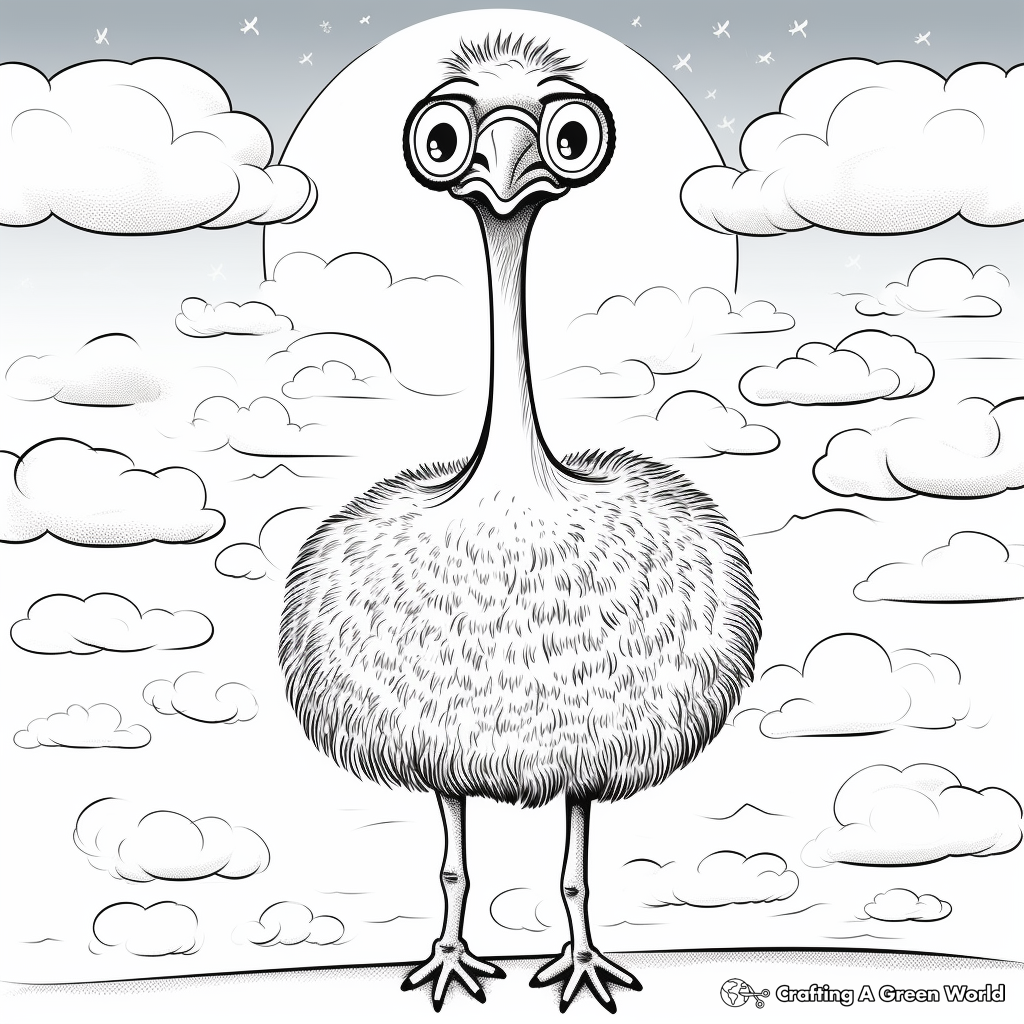 Bizarre Ostrich in the Sky Cloud Coloring Pages 1