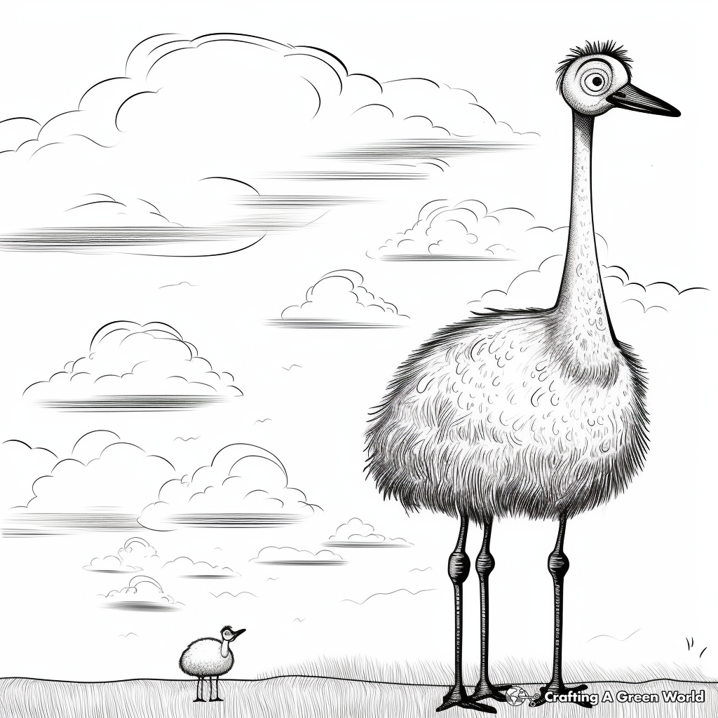 Bizarre Ostrich in the Sky Cloud Coloring Pages 4