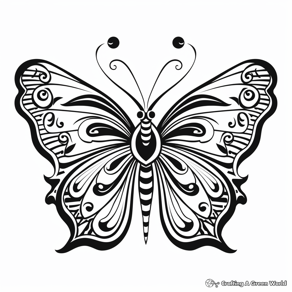 Black and White Butterfly Mandala Coloring Pages 4