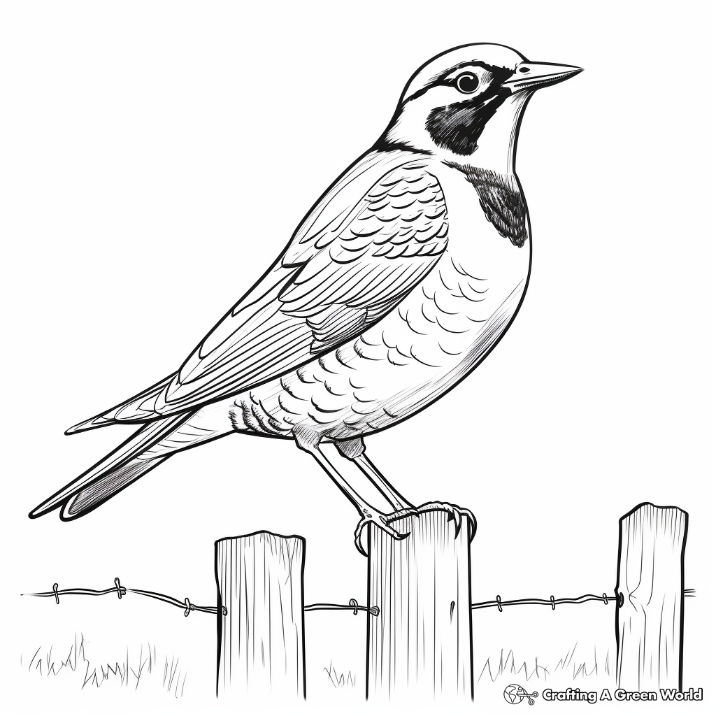 Black and White Outline Western Meadowlark Coloring Sheets 3