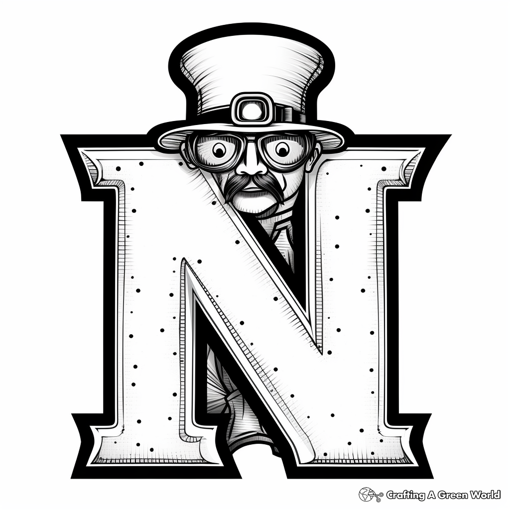 Black and White Plain Letter N Coloring Pages 1
