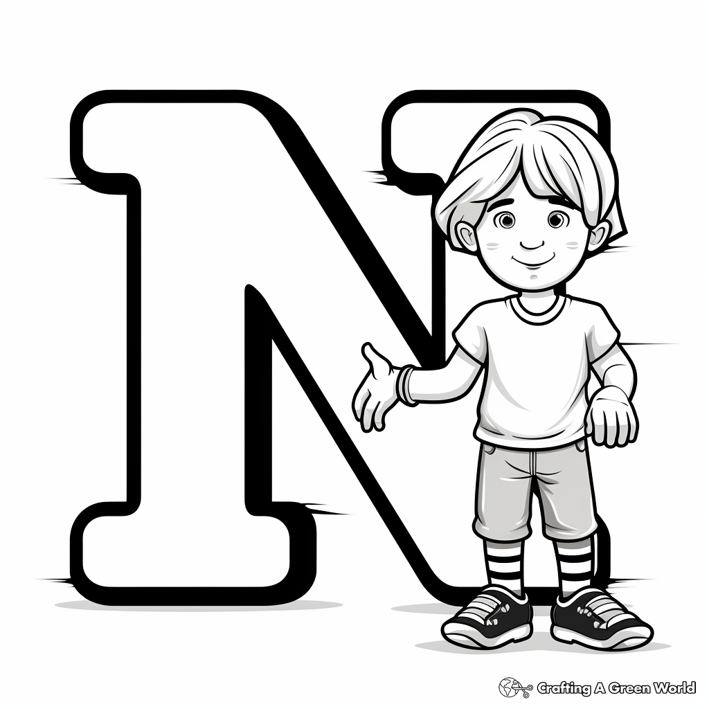 Black and White Plain Letter N Coloring Pages 2
