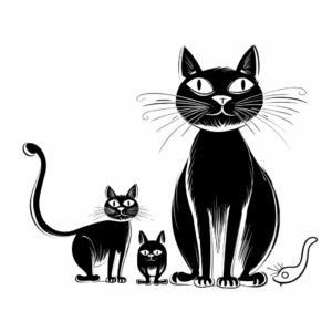 Black and White Vintage Cat and Mouse Art Coloring Pages 2
