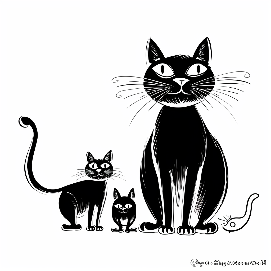 Black and White Vintage Cat and Mouse Art Coloring Pages 2