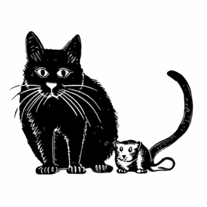 Black and White Vintage Cat and Mouse Art Coloring Pages 4