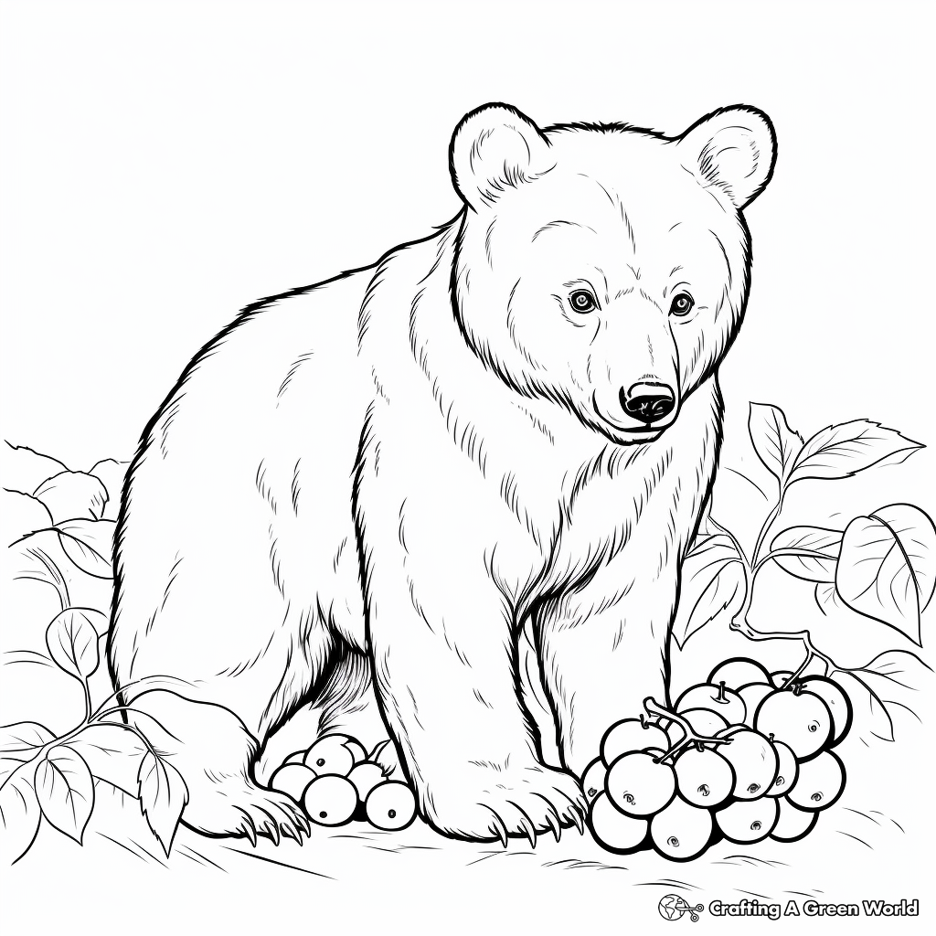 Black Bear and Berries Coloring Pages for Kids 1