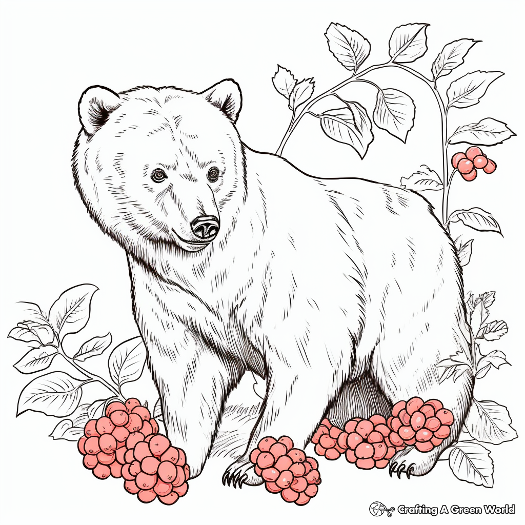 Black Bear and Berries Coloring Pages for Kids 2