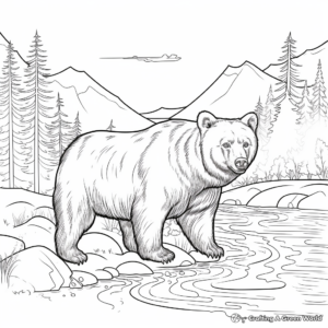 Black Bear and Rainbow Trout Scene Coloring Pages 3