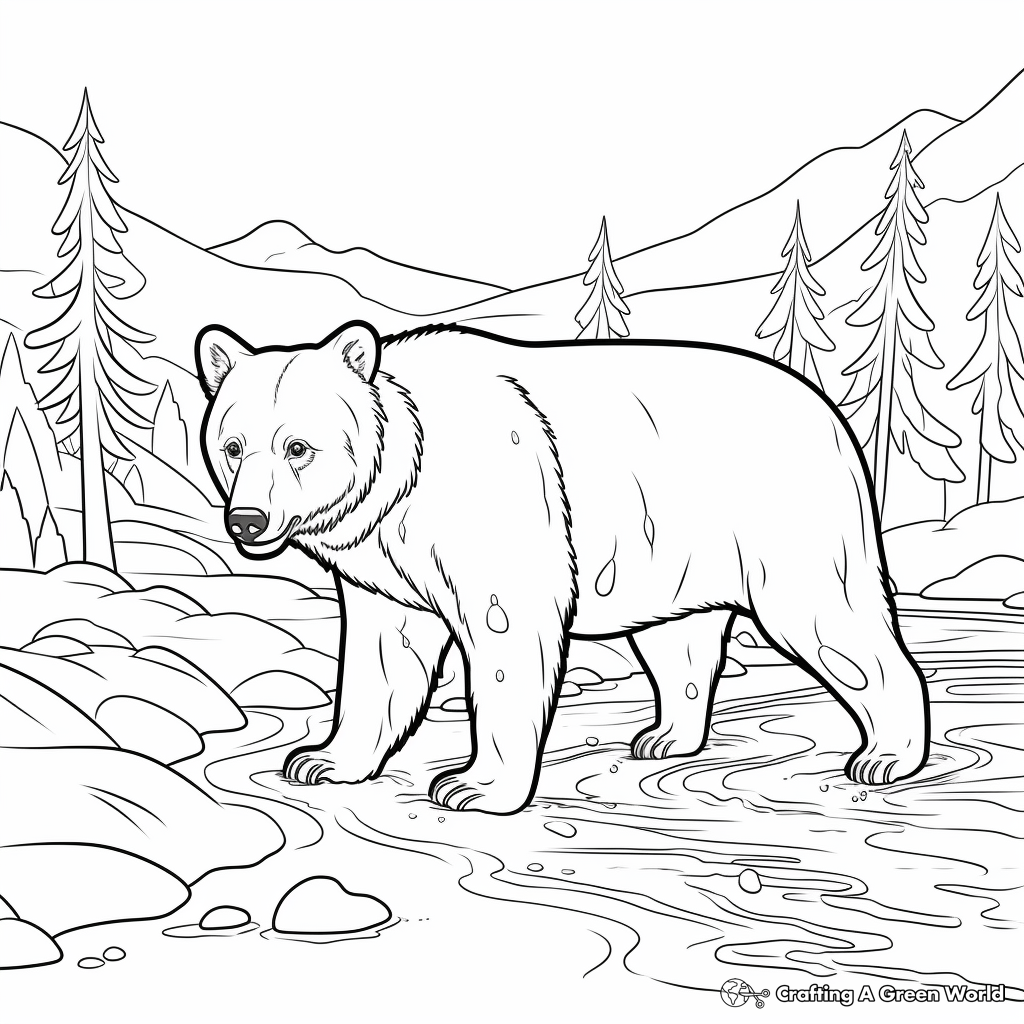Black Bear and Rainbow Trout Scene Coloring Pages 4