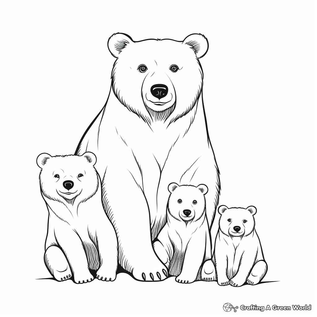 Black Bear Family Coloring Pages: Mama and Cubs 1
