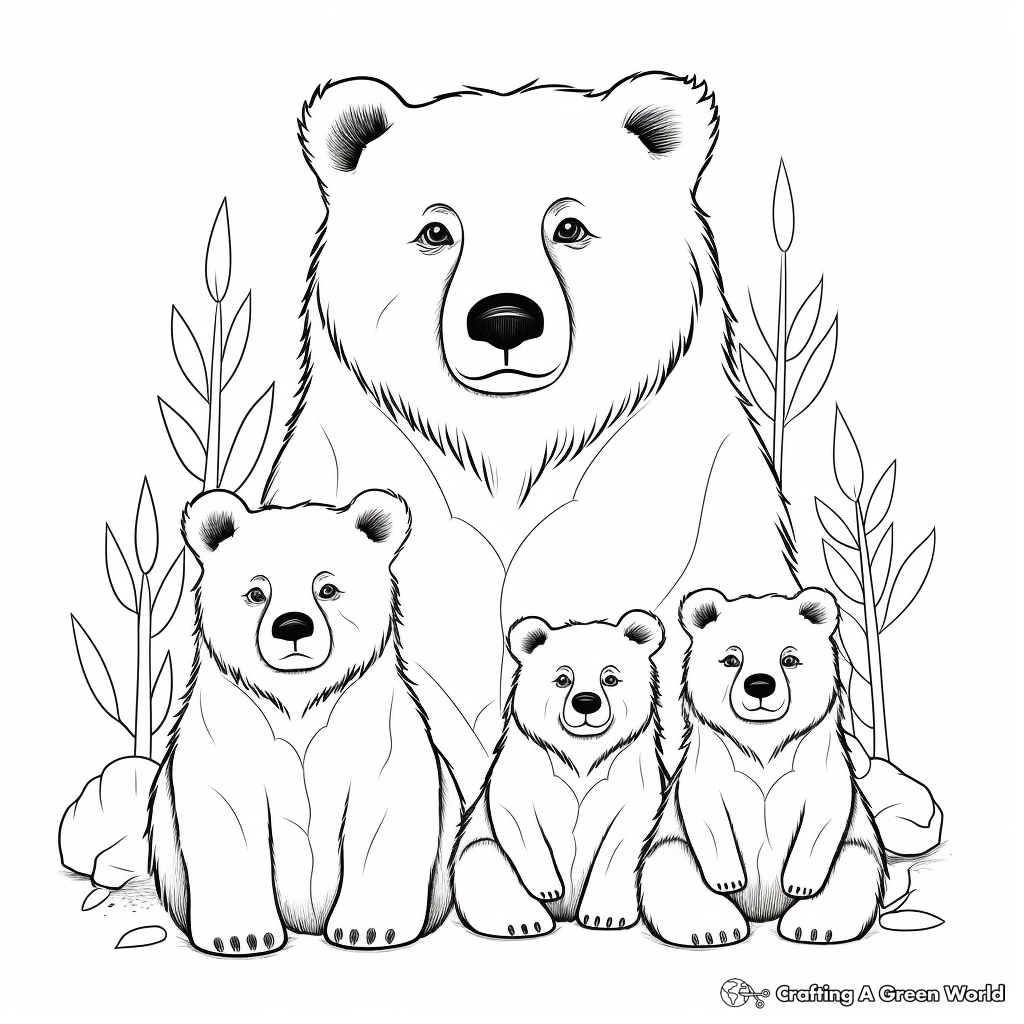 Black Bear Family Coloring Pages: Mama and Cubs 2