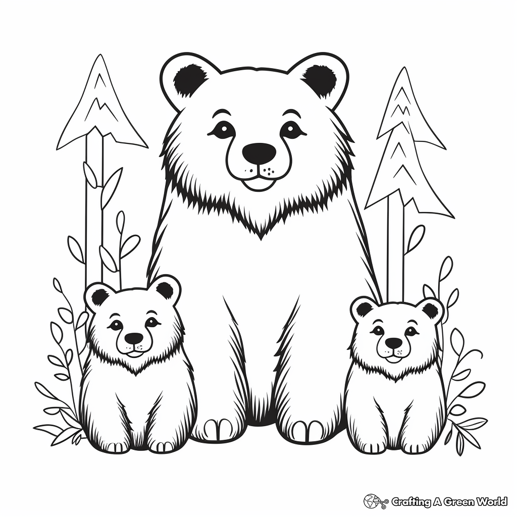 Black Bear Family Coloring Pages: Mama and Cubs 3