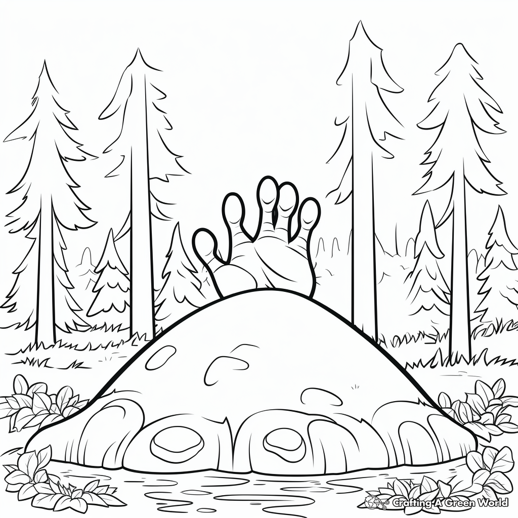 Black Bear Paw: Forest-Scene Coloring Pages 1