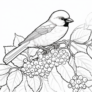 Black Capped Chickadee Among Berries Coloring Pages 3