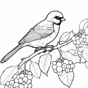 Black Capped Chickadee Among Berries Coloring Pages 4