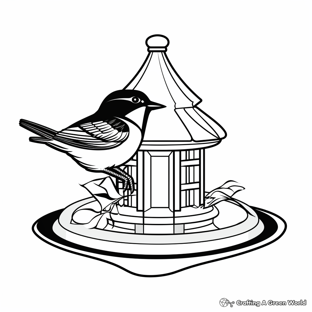 Black Capped Chickadee and Bird Feeder Coloring Pages 3
