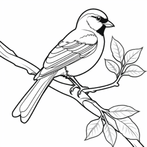 Black Capped Chickadee perched on a Branch Coloring Pages 1