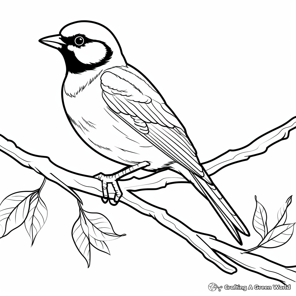 Black Capped Chickadee perched on a Branch Coloring Pages 3