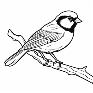 Black Capped Chickadee perched on a Branch Coloring Pages 4