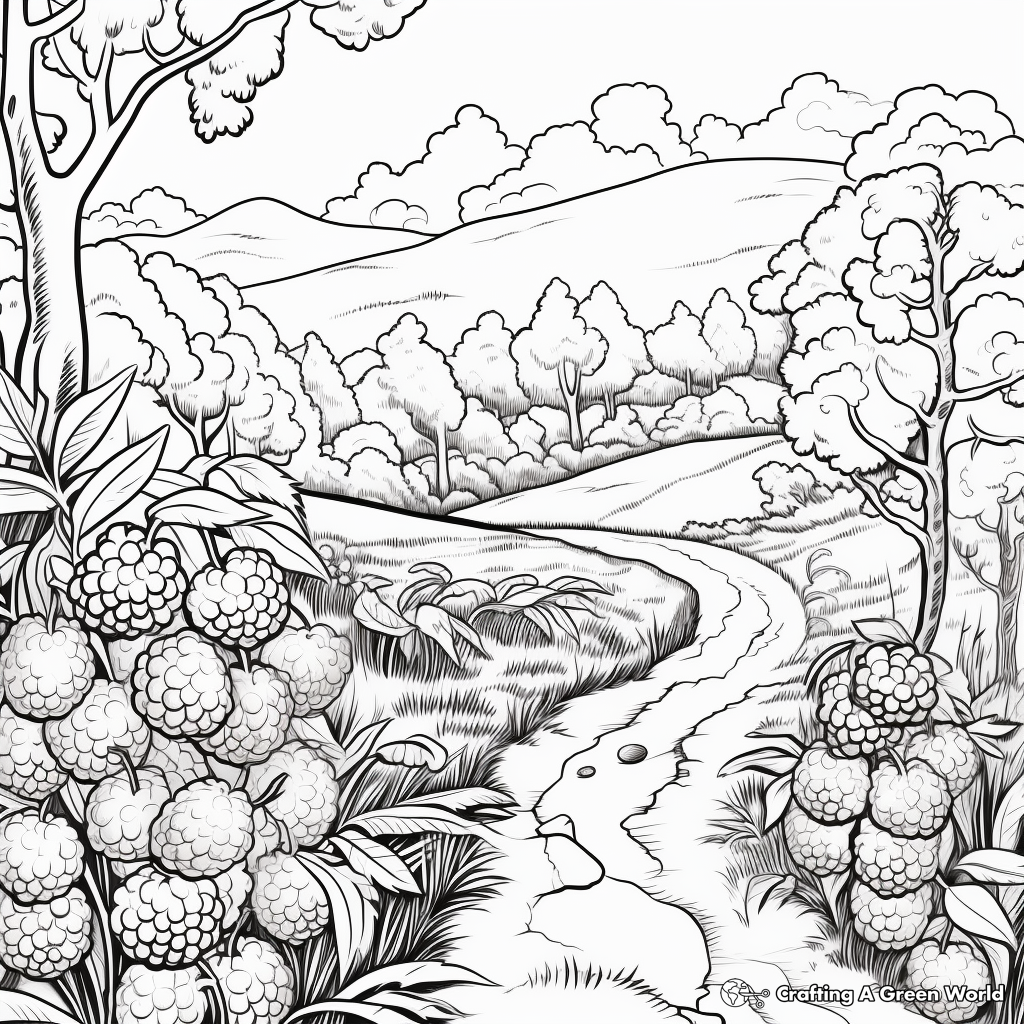 Blackberry in Nature: Forest-Scene Coloring Pages 2