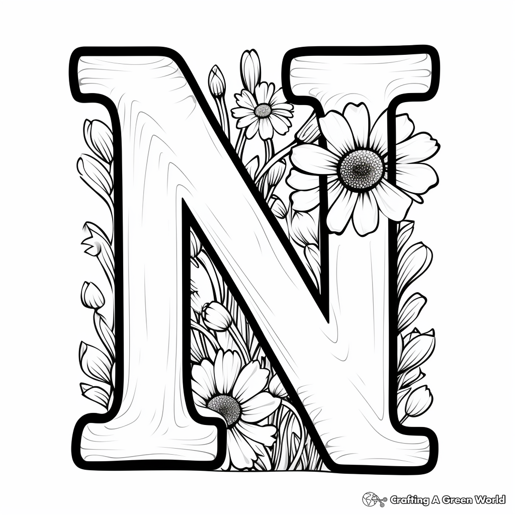 Block Letter N Coloring Pages for Kids 1
