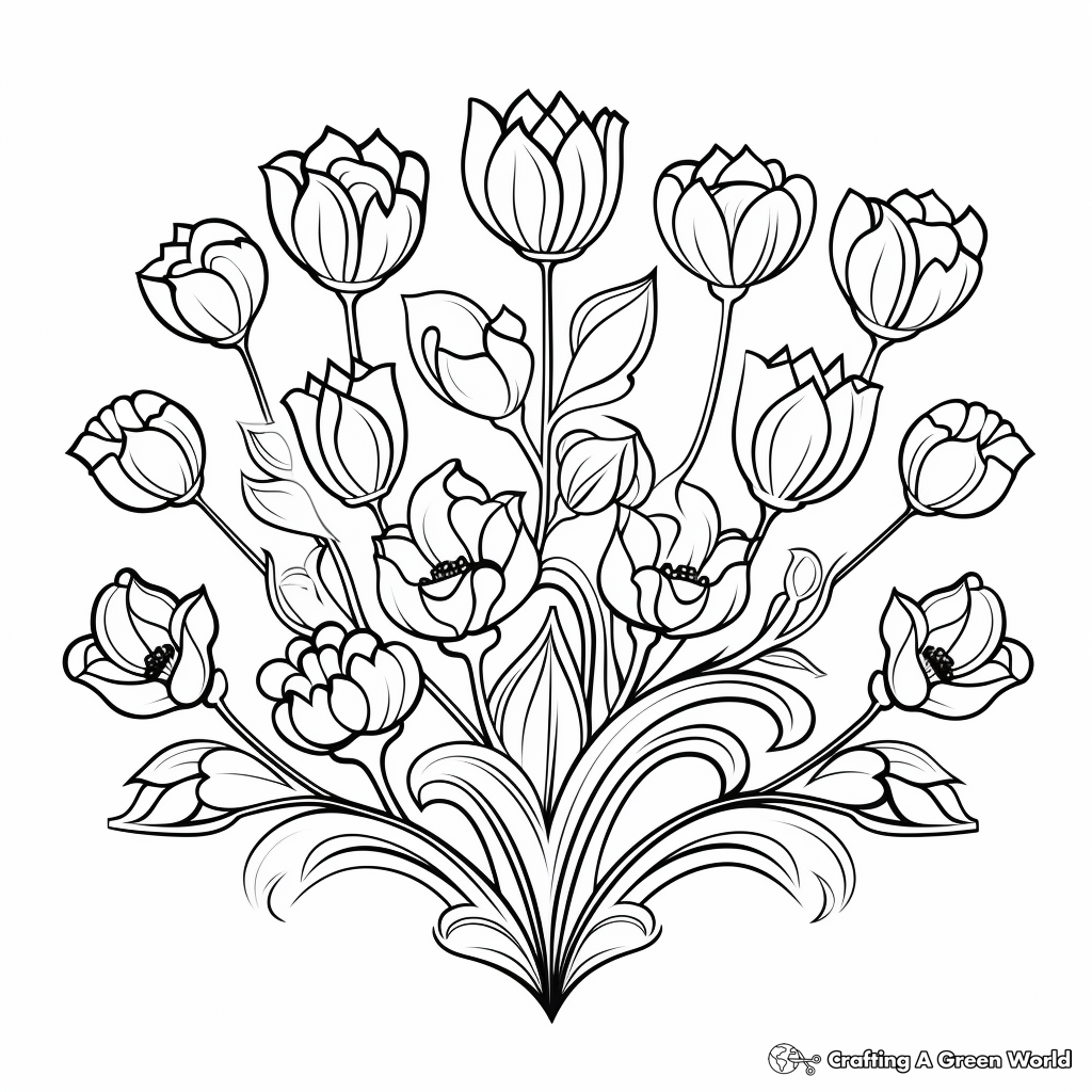 Blooming Hearts in Tulip Coloring Pages 1