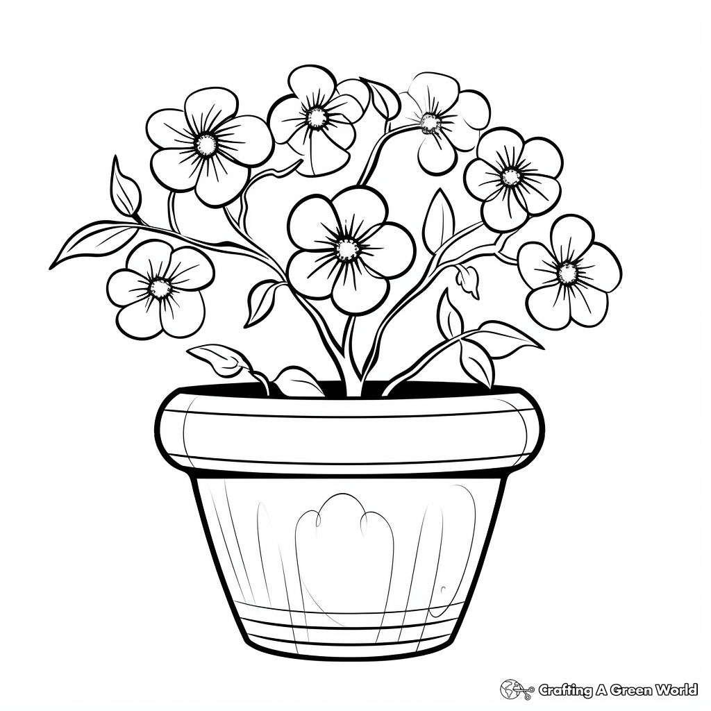 Blossom Cherry Pot Coloring Pages for Spring 2