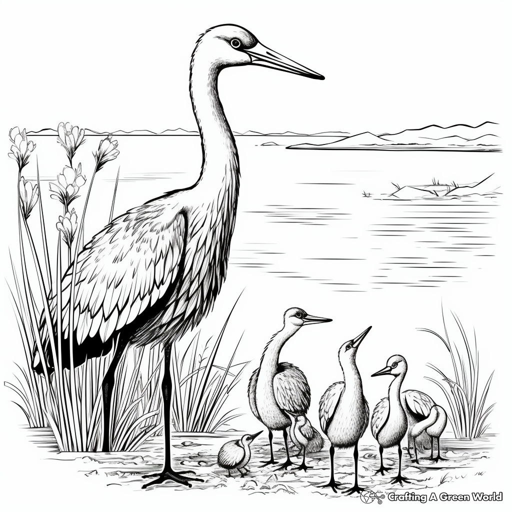 Blue Heron Family Coloring Pages: Male, Female, and Chicks 1
