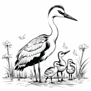 Blue Heron Family Coloring Pages: Male, Female, and Chicks 4