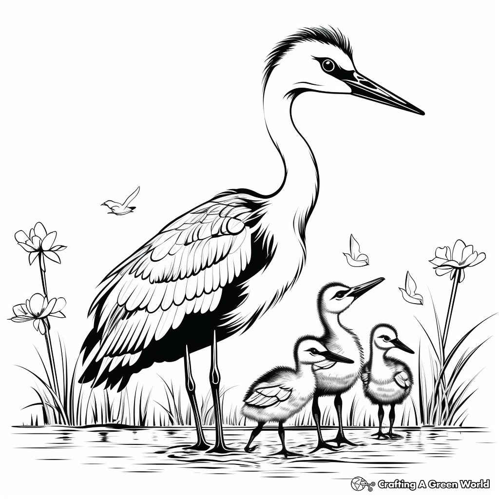 Blue Heron Family Coloring Pages: Male, Female, and Chicks 3