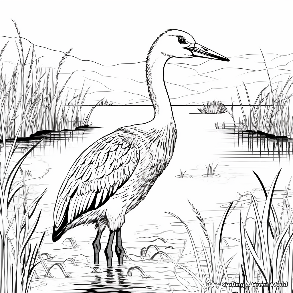 Blue Heron in the Wild: Wetland-Scene Coloring Pages 1