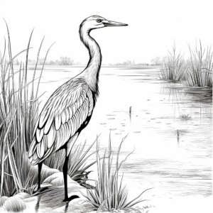 Blue Heron in the Wild: Wetland-Scene Coloring Pages 2