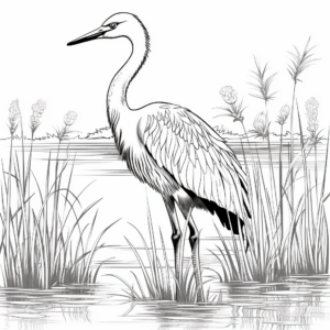 Blue Heron in the Wild: Wetland-Scene Coloring Pages 4